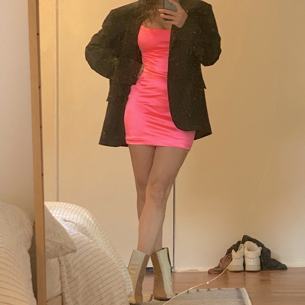 Neon pink mini dress by Meshki. New with tags .
